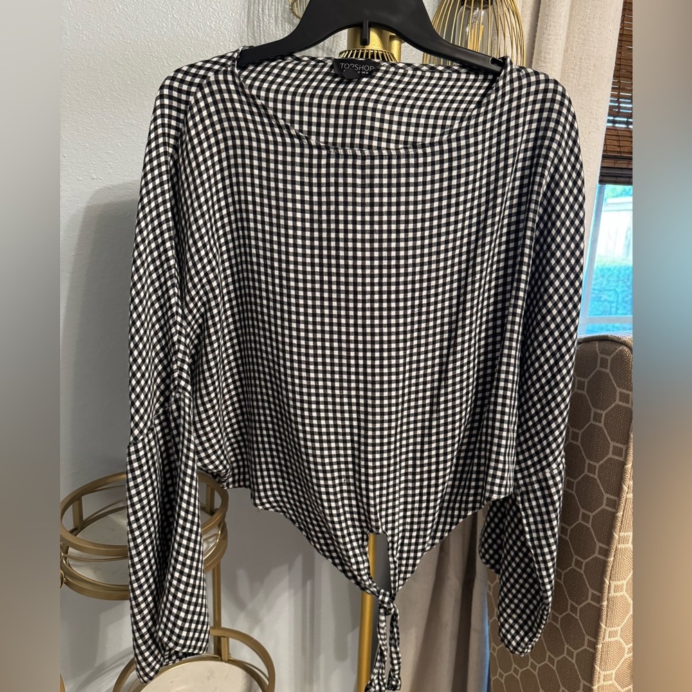 🟣 Top-shop Monochrome Checkered Blouse